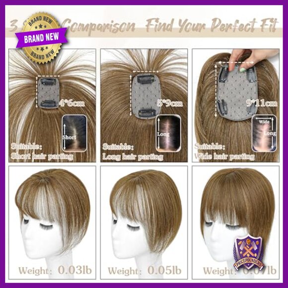 Human Hair Topper with Bangs 150% Density Clip In U Shape 10 Inch main image 6